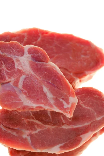 Proteinernährung Stücke Gehackten Fleisches Isoliert Auf Weißem Hintergrund Schweinefleisch Frische — Stockfoto