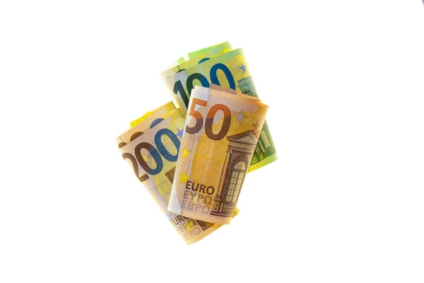 Pieniądze Euro Banknoty Euro Zbliżenie Izolowane Białym Tle Waluta Euro — Zdjęcie stockowe