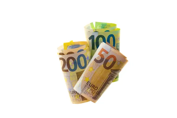 Pieniądze Finanse Banknoty Euro Odizolowane Białym Tle Waluta Euro Kurs — Zdjęcie stockowe