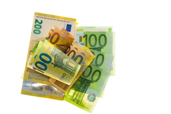 Argent Billets Euros Close Isolés Sur Fond Blanc Monnaie Euro — Photo