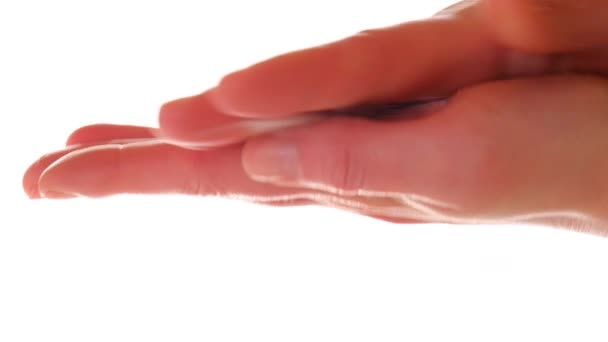手クリーム手を肌の近くにクリームをこすります スローモーション 手の肌を潤し 保湿します 手のスキンケア 4K映像 — ストック動画