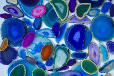 Blue agate texture. Set of blue and green natural stones.Beautiful stone natural background in blue and green tones.