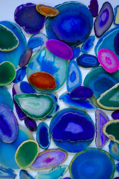 Agate background. Set of blue and green natural stones .Beautiful natural background in blue and green tones.
