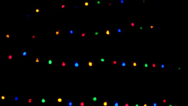 Ampoules Guirlandes Sur Fond Noir Fond Noël Images Bokeh Lumineuses — Video