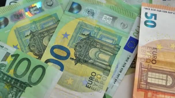 Eurobills Euro Banknotes Background Momens Hand Sorting Euro Bills Close — 비디오
