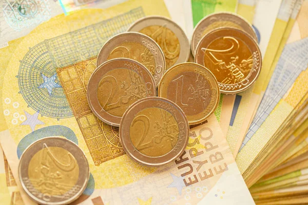 Moneda Euro Fondos Euros Paquete Billetes Monedas Billetes Euros Monedas — Foto de Stock