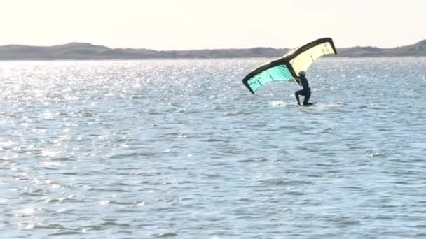 Windsurfer Girl Waterproof Suit Floats Surf Slow Motion Sea Recreation — Αρχείο Βίντεο