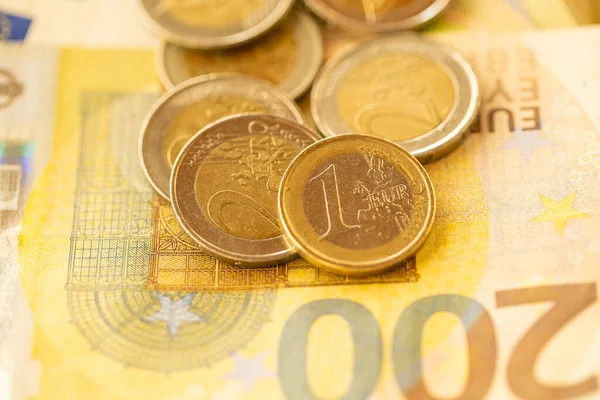Dinero Financiación Fondo Euros Moneda Billetes Euros Monedas Euros Primer — Foto de Stock