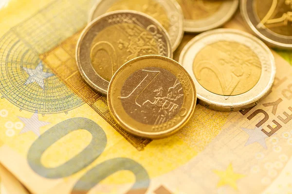 Dinero Finanza Monedas Billetes Euros Monedas Euros Gastos Ingresos Los — Foto de Stock