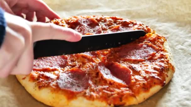 Appetizing Pizza Hands Take Slices Hot Appetizing Pizza Close High — Stock Video