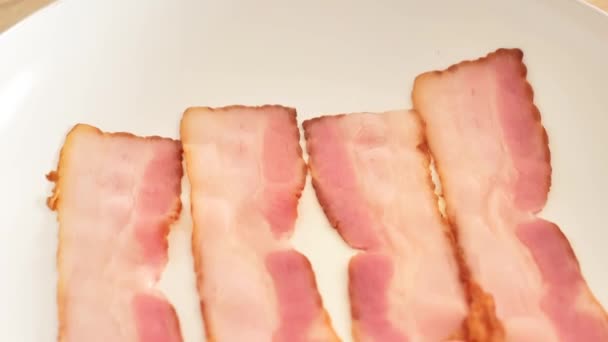 Bacón Frito Apetecible Bacon Primer Plano Freír Una Sartén Imágenes — Vídeos de Stock