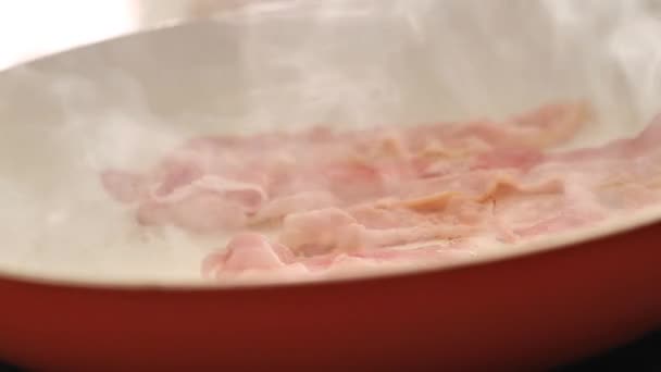 Stekt Bacon Bacon Strips Steka Orange Stekpanna Keto Diet Ingredient — Stockvideo