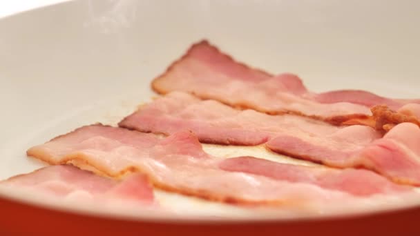 Sült Bacon Bacon Csíkok Sült Pan Breakfast Elkészítése Felvétel — Stock videók
