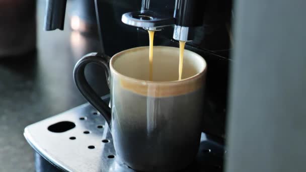 Ranní Káva Kávovar Proces Výroby Černé Kávy Ranní Osvěžující Nápoj — Stock video
