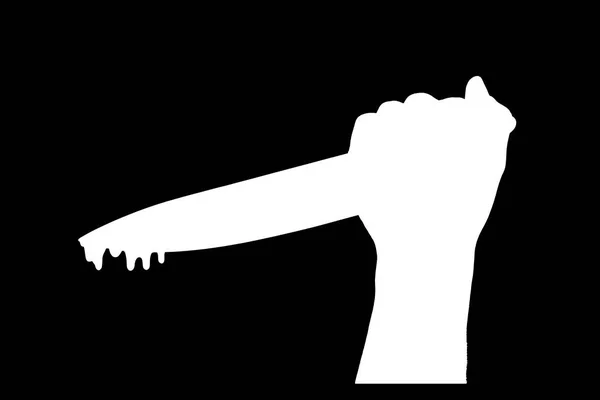 犯罪和谋杀象征着犯罪概念 万圣节背景 黑色背景上带着刀和血滴的手的轮廓 两次暴露在中间 — 图库照片