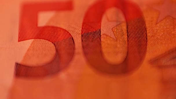 Fünfzig Euro Schein Nahaufnahme Euro Banknote Rotlicht Inflation Euro Währung — Stockvideo
