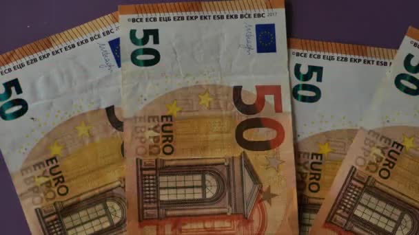 Fifty Euro Bill Euro Banknote Flickering Red Blue Light Euro — Stock Video