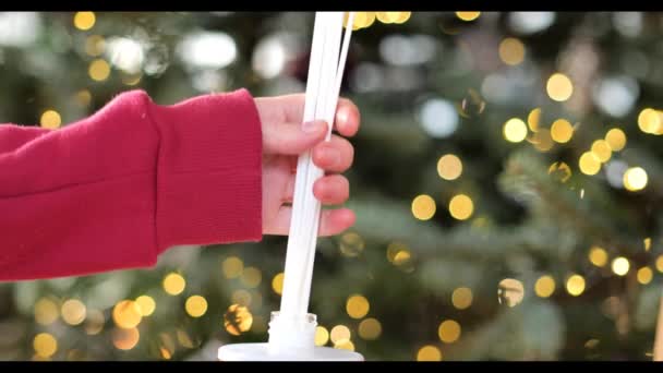 圣诞的气息 手把白色的木棍放进香味的散发筒里 带有香草 橙子和肉桂香味的发酵剂 家庭用香精发酵剂 — 图库视频影像