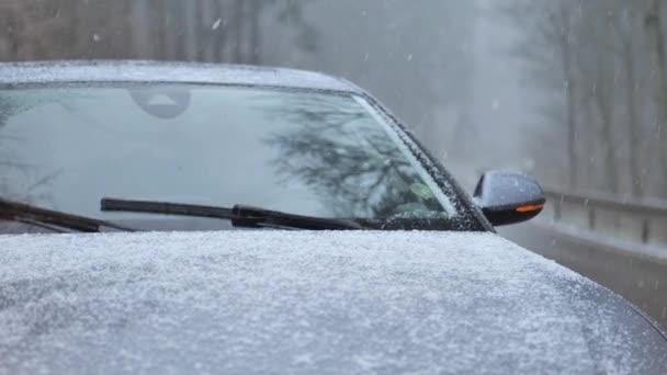 Auto Sněžení Sněhu Sněhové Počasí Silnicích Záběry — Stock video