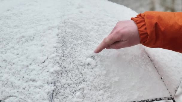Uma Queda Neve Tempo Inverno Mão Desenha Coração Guarda Chuva — Vídeo de Stock