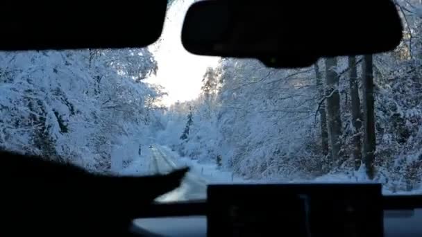 Zimowa Droga Podróżując Samochodem Sezonie Zimowym Zimowy Krajobraz Droga Okna — Wideo stockowe