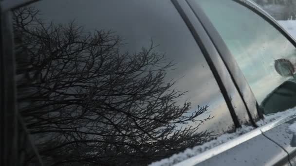 Kış Karlı Bir Yolda Araba Kışın Araba Yolculuğu Kış Mevsiminde — Stok video