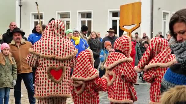 Karnevalové Průvody Německu Únor 2023 Hilpolstein Bavorsko Německo Kostýmní Lidé — Stock video