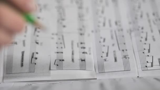 Notas Música Hand Traça Símbolos Música Folhas Música Lençóis Música — Vídeo de Stock