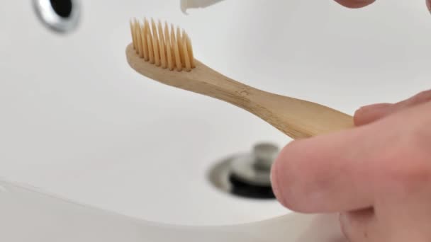 Limpieza Dientes Boca Concepto Higiene Humana Cepillo Dientes Con Pasta — Vídeo de stock