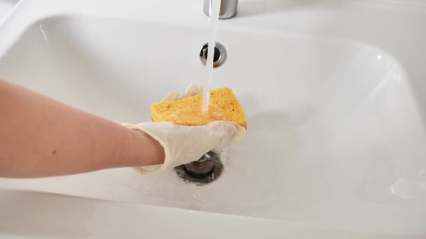 Lavar Fregadero Con Una Esponja Concepto Higiene Limpieza Limpieza Del — Vídeos de Stock