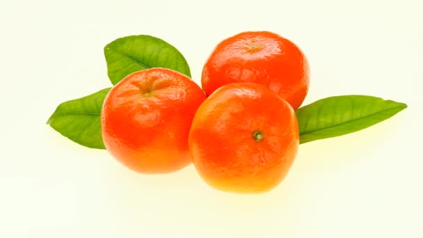 Tangerines Aux Feuilles Vertes Sur Fond Blanc Source Vitamine Images — Video