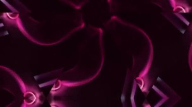 Siyah ve pembe tonlarda duman kaleydoskop deseni. Siyah arkaplanda pembe duman. Psikedelik desenler. Sis ve dumanla gizemli bir atmosfer. 4k görüntü