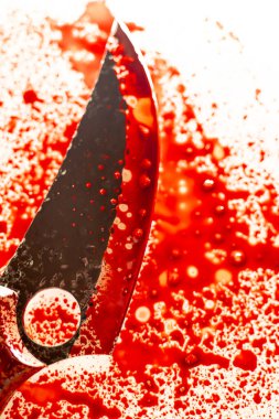 - Cinayet silahı. Kanlı kanıt. Bıçaklı kanlı duvar kâğıdı. Suç ve cinayet. Olay yerinde delil ve silah kaydetmek..