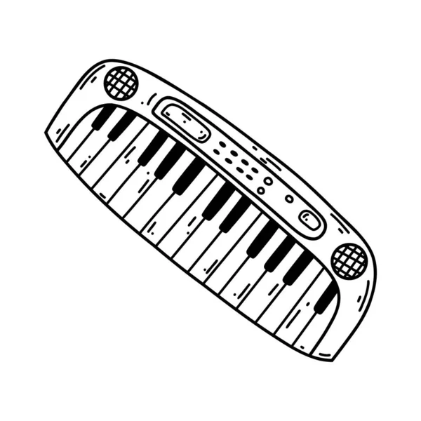 Синтезатор Doodle Векторна Ескізна Ілюстрація Музичного Інструменту Чорне Контурне Мистецтво — стоковий вектор