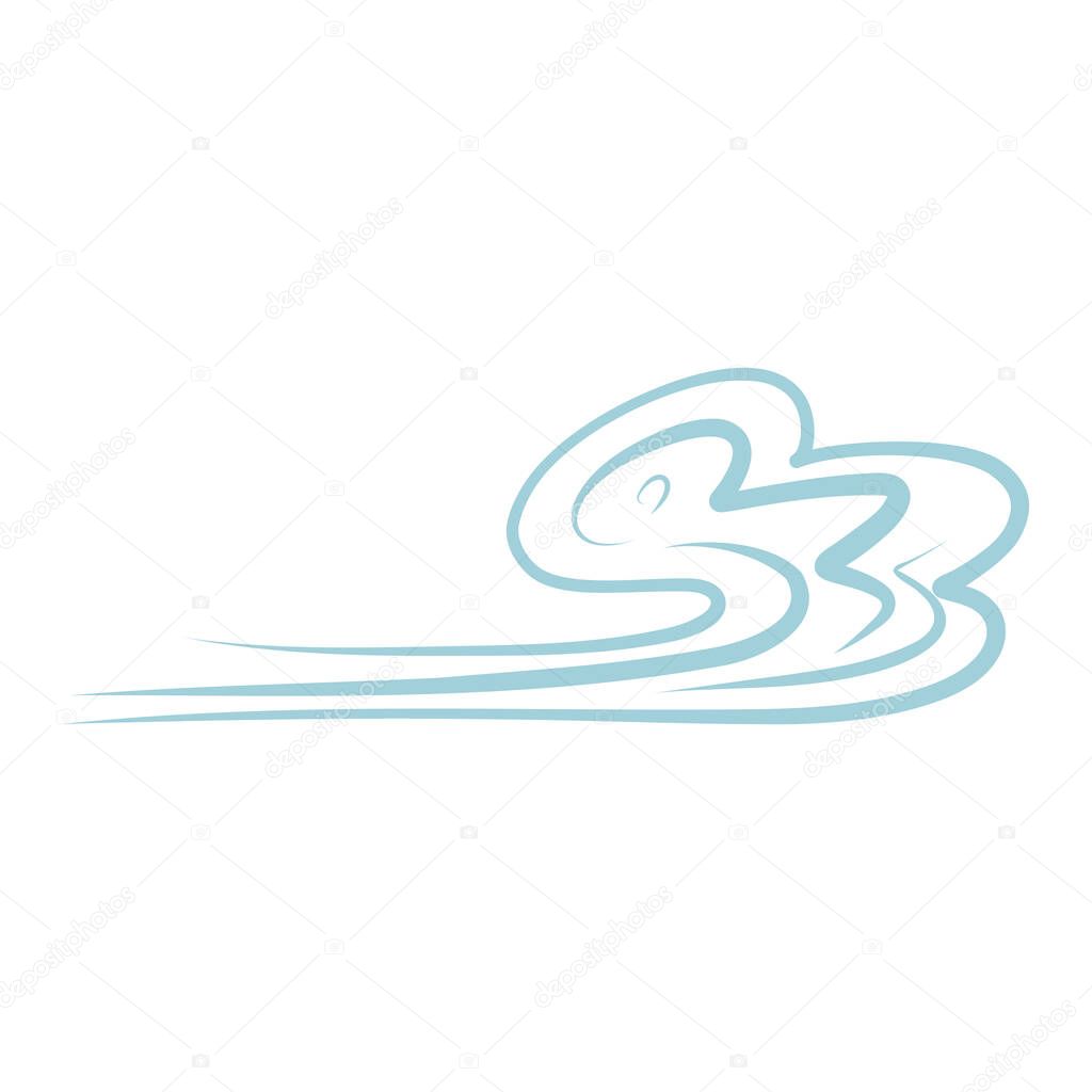 Cartoon hand drawn blowing wind. Vector illustration of weather forecast, natural phenomena in childish style.
