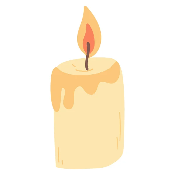 Christmas Burning Candle Cartoon Flat Style Hand Drawn Vector Illustration — Stock Vector