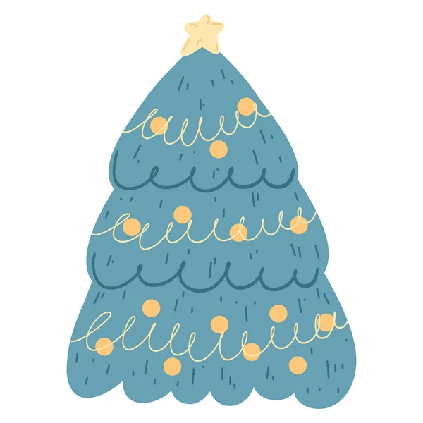 Christmas Tree Cartoon Flat Style Hand Drawn Vector Illustration Evergreen — Stock Vector