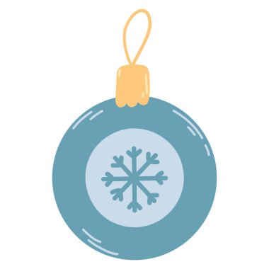 Çizgi film tarzı bir Noel ağacı oyuncağı. Kar tanesi ile Yeni Yıl dekorasyonunun el çizimi vektör çizimi.