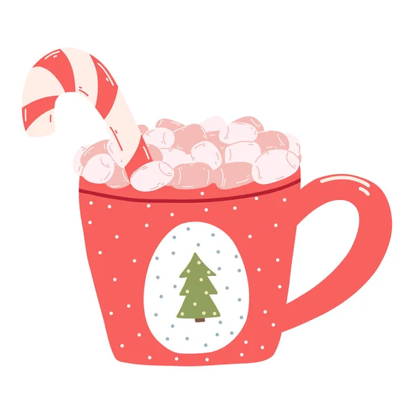 Caneca Bonito Com Marshmallows Cana Açúcar Estilo Cartoon Ilustração Vetorial — Vetor de Stock
