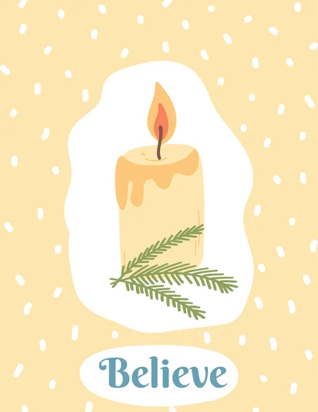 圣诞明信片 用卡通风格的蜡烛点着 冬季度假卡 网页模板的手绘向量图 — 图库矢量图片