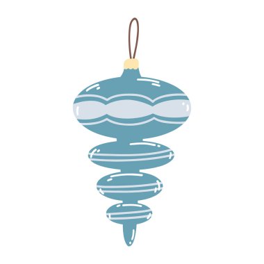 Çizgi film tarzı bir Noel ağacı oyuncağı. Yeni yıl süslemesi için el çizimi vektör çizimi, şenlikli dekorasyon.