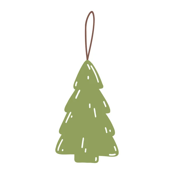 Weihnachtsbaumspielzeug Cartoon Flach Stil Handgezeichnete Vektorillustration Des Neujahrsschmucks Festliche Dekoration — Stockvektor
