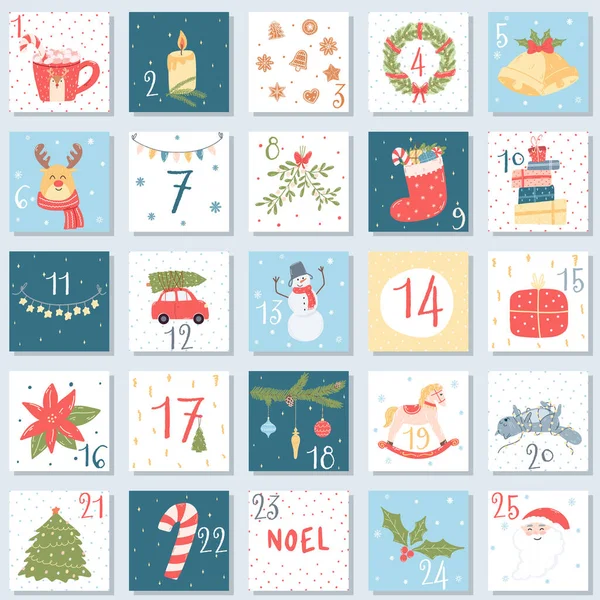 Kalender Kedatangan Natal Dalam Gaya Rata Kartun Ilustrasi Vektor Gambar - Stok Vektor