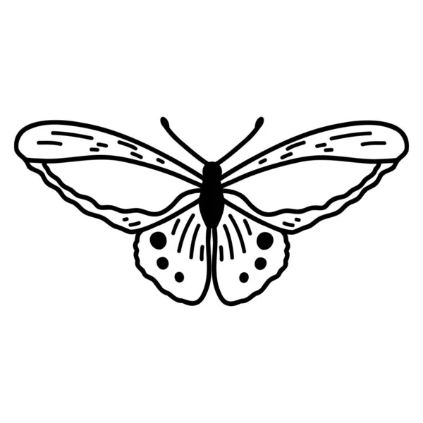 Farfalla Scarabocchiata Disegnata Mano Illustrazione Schizzo Vettoriale Contorno Nero Arte — Vettoriale Stock