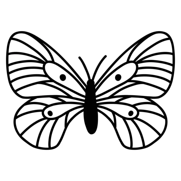 手描きのドードル蝶 ベクトルスケッチイラスト ウェブデザインのための昆虫の黒いアウトラインアート アイコン 着色ページ — ストックベクタ