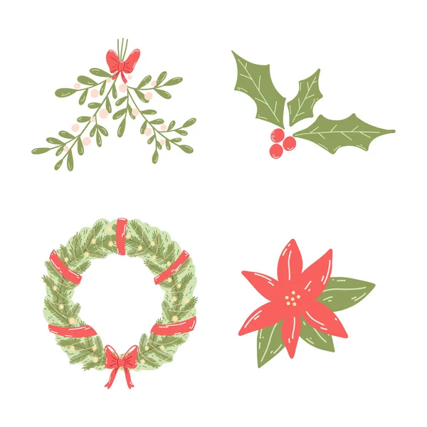 Couronne Noël Dans Style Plat Dessin Animé Illustration Vectorielle Dessinée — Image vectorielle