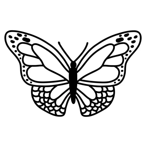 Χειροποίητη Πεταλούδα Εικονογράφηση Διάνυσμα Σκίτσο Μαύρο Περίγραμμα Τέχνης Του Εντόμου — Διανυσματικό Αρχείο