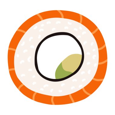 Çizgi filmdeki gibi somonlu suşi. El yapımı geleneksel Japon mutfağı..