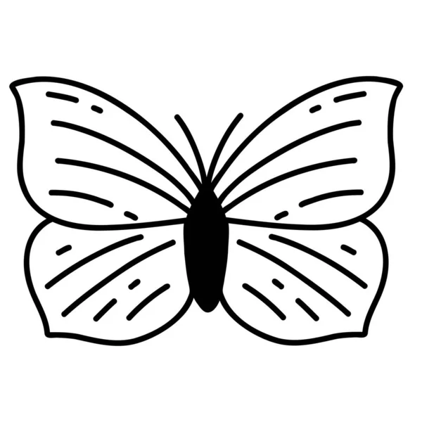 Papillon Gribouillé Dessiné Main Illustration Vectorielle Croquis Contour Noir Art — Image vectorielle