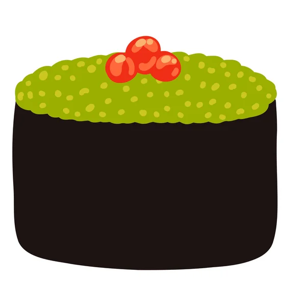Sushi Gunkan Avec Caviar Rouge Dans Style Plat Dessin Animé — Image vectorielle